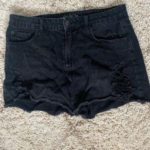 Black denim shorts